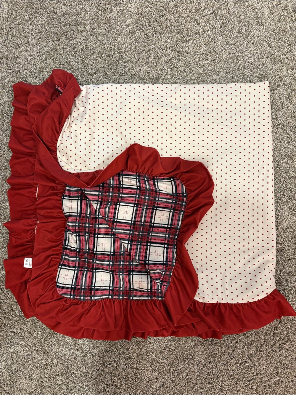 Sweet Honey - Red Ruffled Plaid & Polka Dot Throw Blanket